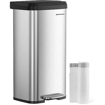 SONGMICS Mülleimer Küche, 68 Liter Tretmülleimer aus Edelstahl, mit Deckel Abfalleimer, hoch, schmal und geräumig, silber-tintenschwarz, POWE Kollektion LTB520E68 SONGMICS Mülleimer Küche, 68 Liter Tretmülleimer aus Edelstahl, mit Deckel Abfalleimer, hoch, schmal und geräumig, silber-tintenschwarz, POWE Kollektion LTB520E68