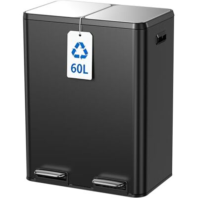 YEAUPE PRO Mülleimer Küche 60L Edelstahl, 2x30L Doppel Treteimer Mülltrennsysteme, Schwarz Abfalleimer mit Soft Close Deckel,Herausnehmbaren Inneneimern,Küchenabfalleimer inkl. 15 Müllbeutel YEAUPE PRO Mülleimer Küche 60L Edelstahl, 2x30L Doppel Treteimer Mülltrennsysteme, Schwarz Abfalleimer mit Soft Close Deckel,Herausnehmbaren Inneneimern,Küchenabfalleimer inkl. 15 Müllbeutel