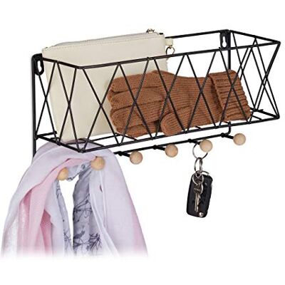 Relaxdays Wandregal mit Hakenleiste, Metall & Holz, Gitter-Design, Wandgarderobe 6 Haken, HBT: 17 x 36 x 13 cm, schwarz Relaxdays Wandregal mit Hakenleiste, Metall & Holz, Gitter-Design, Wandgarderobe 6 Haken, HBT: 17 x 36 x 13 cm, schwarz