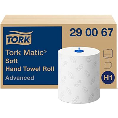 Tork Matic Rollenhandtuch Advanced 290067 H1 Papierhandtücher für Rollenhandtuchspender, weich, reißfest, 2-lagig, weiß, mit Blatt-Prägung in Grau, 1 karton = 6 rollen Tork Matic Rollenhandtuch Advanced 290067 H1 Papierhandtücher für Rollenhandtuchspender, weich, reißfest, 2-lagig, weiß, mit Blatt-Prägung in Grau, 1 karton = 6 rollen