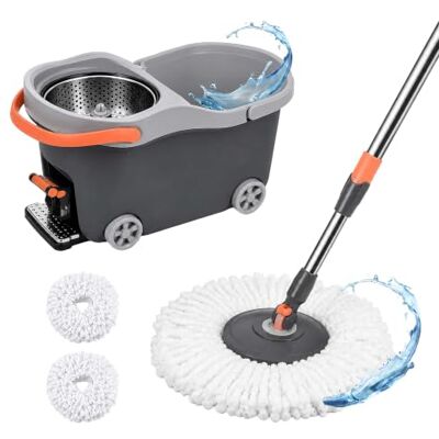 Relaxdays Wischmopp Set, 16L Eimer & Schleuder, Wischwagen mit Pedal, grau HBT: 29,5x30x50 cm, 2x Mikrofaser-Moppköpfe Relaxdays Wischmopp Set, 16L Eimer & Schleuder, Wischwagen mit Pedal, grau HBT: 29,5x30x50 cm, 2x Mikrofaser-Moppköpfe