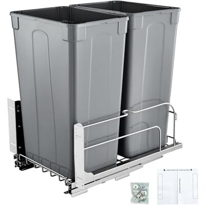 VEVOR ausziehbarer Abfallbehälter (50 Qt x2), doppelter Unterbau-Küchenabfallbehälter, Mülleimer mit Türsatz & Soft-Close-Schieberegler, für Küchenschrank Spüle unter der Theke (grau) VEVOR ausziehbarer Abfallbehälter (50 Qt x2), doppelter Unterbau-Küchenabfallbehälter, Mülleimer mit Türsatz & Soft-Close-Schieberegler, für Küchenschrank Spüle unter der Theke (grau)