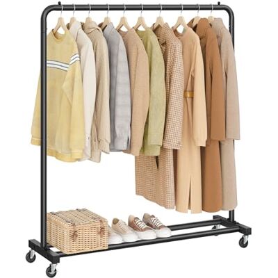 SONGMICS Kleiderständer, Kleiderstange auf Rollen, Garderobenständer, 2 Rollen mit Bremse, Schlafzimmer, bis 50 kg belastbar, 38 x 110 x 141,5 cm, tintenschwarz HSR016BH01 SONGMICS Kleiderständer, Kleiderstange auf Rollen, Garderobenständer, 2 Rollen mit Bremse, Schlafzimmer, bis 50 kg belastbar, 38 x 110 x 141,5 cm, tintenschwarz HSR016BH01