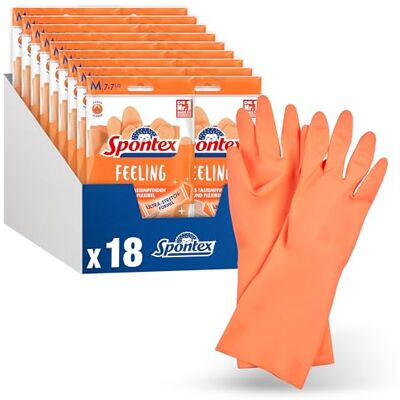 Spontex Feeling Haushaltshandschuhe, 18 Paar, für alle feinfühligen Putz- und Pflegearbeiten im Haushalt, hohes Tastempfinden, Größe M (18 x 1 Paar) Spontex Feeling Haushaltshandschuhe, 18 Paar, für alle feinfühligen Putz- und Pflegearbeiten im Haushalt, hohes Tastempfinden, Größe M (18 x 1 Paar)