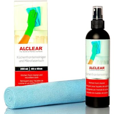 ALCLEAR 721KR Küchenfrontenreiniger 250ml mit Mikrofasertuch 40x40cm, für Hochglanzfronten, Lackfronten, Kunststoff, alkoholfrei, lösemittelfrei, fettlösend, streifenfrei, fusselfrei, Made in Germany ALCLEAR 721KR Küchenfrontenreiniger 250ml mit Mikrofasertuch 40x40cm, für Hochglanzfronten, Lackfronten, Kunststoff, alkoholfrei, lösemittelfrei, fettlösend, streifenfrei, fusselfrei, Made in Germany