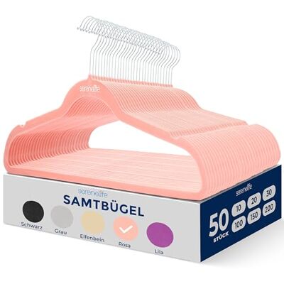SereneLife Kleiderbügel Platzsparend Rosa, 50 Stück Kleiderbügel Samt rutschfest, Hangers Clothes Ultradünn 360° drehbarer Haken für Röcke & Hosen für Ihre Garderobe, Einkerbungen im Schulterbereich SereneLife Kleiderbügel Platzsparend Rosa, 50 Stück Kleiderbügel Samt rutschfest, Hangers Clothes Ultradünn 360° drehbarer Haken für Röcke & Hosen für Ihre Garderobe, Einkerbungen im Schulterbereich