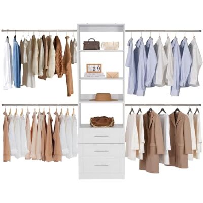 VEVOR Garderobenständer mit 3 Schubladen, Verstellbarer Kleiderständer aus Holz, Kleiderschrankorganisation mit 4 ausziehbaren Kleiderstangen (575-1020 mm), Schranksystem für begehbare Garderoben VEVOR Garderobenständer mit 3 Schubladen, Verstellbarer Kleiderständer aus Holz, Kleiderschrankorganisation mit 4 ausziehbaren Kleiderstangen (575-1020 mm), Schranksystem für begehbare Garderoben