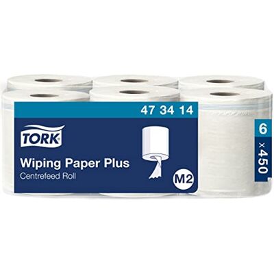 Tork 473414 Mehrzweck Papierwischtücher für das M2 Innenabrollungspendersystem / 2-lagiges stabiles Papier in Weiß / 6 x 150.8 Meter Tork 473414 Mehrzweck Papierwischtücher für das M2 Innenabrollungspendersystem / 2-lagiges stabiles Papier in Weiß / 6 x 150.8 Meter