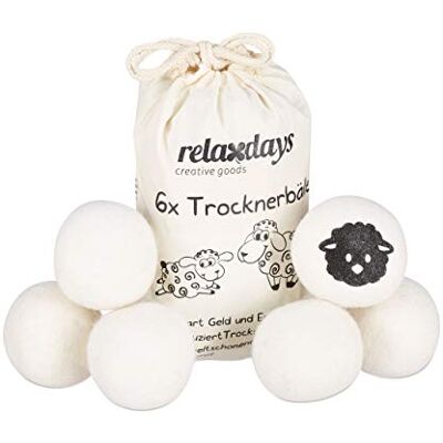 Relaxdays Trocknerbälle XXL, 6 Trocknerkugeln, Filzbälle für Trockner, aus Schafswolle, umweltschonend, Ø 7 cm, weiß Relaxdays Trocknerbälle XXL, 6 Trocknerkugeln, Filzbälle für Trockner, aus Schafswolle, umweltschonend, Ø 7 cm, weiß