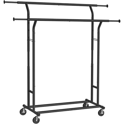 SONGMICS Kleiderständer auf Rollen, Garderobenständer aus Metall, Garderobenstange, Kleiderstange ausziehbar, höhenverstellbar, tintenschwarz HSR012B01 SONGMICS Kleiderständer auf Rollen, Garderobenständer aus Metall, Garderobenstange, Kleiderstange ausziehbar, höhenverstellbar, tintenschwarz HSR012B01