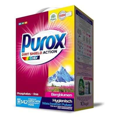 Clovin Purox PUROX COLOR Waschpulver im Karton 142 Waschladungen 10 kg – Universelles Pulver für Farbige Textilien, Entfernt Flecken, Umweltfreundlich, Effizient, Schützt vor Kalk Clovin Purox PUROX COLOR Waschpulver im Karton 142 Waschladungen 10 kg – Universelles Pulver für Farbige Textilien, Entfernt Flecken, Umweltfreundlich, Effizient, Schützt vor Kalk