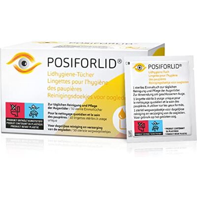 Posiforlid ® Lidhygiene-Tücher. Vorbefeuchtete, sterile Tücher zur Reinigung der Augenlider, 50 Stück (1er Pack) Posiforlid ® Lidhygiene-Tücher. Vorbefeuchtete, sterile Tücher zur Reinigung der Augenlider, 50 Stück (1er Pack)
