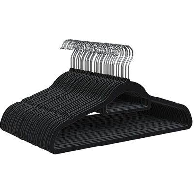 PORTENTUM Kleiderbügel aus Samt, 30 Stück, Schwarz. Zubehörhalter, 360º Drehbarer Haken, Platzsparend, Kerben für Kleider, rutschfeste Kleiderbügel, Für alle Arten von Kleidung PORTENTUM Kleiderbügel aus Samt, 30 Stück, Schwarz. Zubehörhalter, 360º Drehbarer Haken, Platzsparend, Kerben für Kleider, rutschfeste Kleiderbügel, Für alle Arten von Kleidung