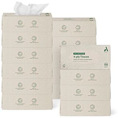 Amazon Aware 4-lagig Taschentücher Hergestellt aus 100% recyceltem Papier, 1500 Stück, 15 Packungen mit 100 Amazon Aware 4-lagig Taschentücher Hergestellt aus 100% recyceltem Papier, 1500 Stück, 15 Packungen mit 100