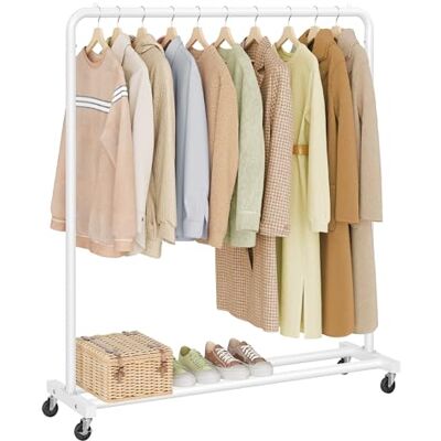SONGMICS Kleiderständer, Kleiderstange auf Rollen, Garderobenständer, 2 Rollen mit Bremse, Schlafzimmer, bis 50 kg belastbar, 38 x 110 x 141,5 cm, mattweiß HSR016WG01 SONGMICS Kleiderständer, Kleiderstange auf Rollen, Garderobenständer, 2 Rollen mit Bremse, Schlafzimmer, bis 50 kg belastbar, 38 x 110 x 141,5 cm, mattweiß HSR016WG01