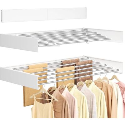 SONGMICS Wäscheständer Wandmontage, Wäschetrockner klappbar 6 Stangen, Wandwäschetrockner ausziehbar, Wandtrockner platzsparend, Bohrschablone, für innen, außen, 100 cm, mattweiß LLR810WE01 SONGMICS Wäscheständer Wandmontage, Wäschetrockner klappbar 6 Stangen, Wandwäschetrockner ausziehbar, Wandtrockner platzsparend, Bohrschablone, für innen, außen, 100 cm, mattweiß LLR810WE01