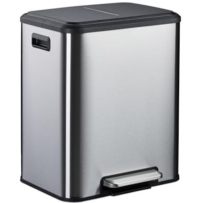 Relaxdays Mülleimer 2 x 15 Liter, Küchenmülleimer mit entnehmbare Inneneimer, Absenkautomatik und Trittpedal, Silber Relaxdays Mülleimer 2 x 15 Liter, Küchenmülleimer mit entnehmbare Inneneimer, Absenkautomatik und Trittpedal, Silber