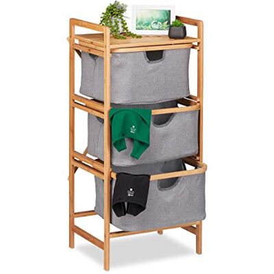Relaxdays Wäschesortierer Bambus, 3 herausnehmbare Fächer, Bad & Schlafzimmer, Regal, HBT: 96 x 44 x 34,5 cm, natur/grau Relaxdays Wäschesortierer Bambus, 3 herausnehmbare Fächer, Bad & Schlafzimmer, Regal, HBT: 96 x 44 x 34,5 cm, natur/grau