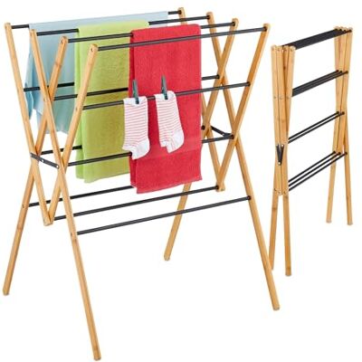 Relaxdays Wäscheständer, klappbar, 12 Stangen, HxBxT: 93 x 70 x 62 cm, Bambus, Metall, Turmwäscheständer, Natur/schwarz Relaxdays Wäscheständer, klappbar, 12 Stangen, HxBxT: 93 x 70 x 62 cm, Bambus, Metall, Turmwäscheständer, Natur/schwarz