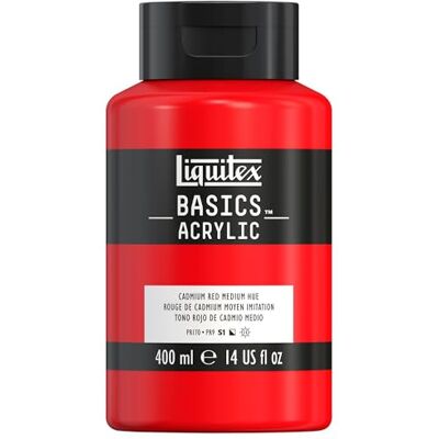 Liquitex 8870319 Basics Acrylfarbe, monopigmentierte Künstlerpigmente, lichtecht, mittlere Viskosität, Archivqualität, seidenglänzender Finish, 400ml Flasche Kadmiummiumrot mittel Farbton Liquitex 8870319 Basics Acrylfarbe, monopigmentierte Künstlerpigmente, lichtecht, mittlere Viskosität, Archivqualität, seidenglänzender Finish, 400ml Flasche Kadmiummiumrot mittel Farbton