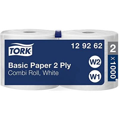 Tork 129262 Standard Papierwischtücher für W1 Bodenständer- und Wandhalter-System & W2 Innenabrollung Maxi System / 2-lagige, stabile Papiertücher in Weiß / Universal Qualität / 2 x 340 m Tork 129262 Standard Papierwischtücher für W1 Bodenständer- und Wandhalter-System & W2 Innenabrollung Maxi System / 2-lagige, stabile Papiertücher in Weiß / Universal Qualität / 2 x 340 m