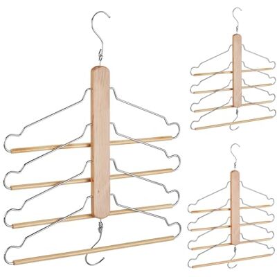 Relaxdays Mehrfach Kleiderbügel, 3er Set, platzsparend, 4 Bügel mit Hosensteg, Holz, Metall, Multibügel, Natur/Silber Relaxdays Mehrfach Kleiderbügel, 3er Set, platzsparend, 4 Bügel mit Hosensteg, Holz, Metall, Multibügel, Natur/Silber