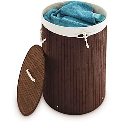 Relaxdays Wäschekorb Bambus, faltbare Wäschetonne mit Deckel, Volumen 70 l, Wäschesack Baumwolle, rund Ø 41 cm, braun Relaxdays Wäschekorb Bambus, faltbare Wäschetonne mit Deckel, Volumen 70 l, Wäschesack Baumwolle, rund Ø 41 cm, braun