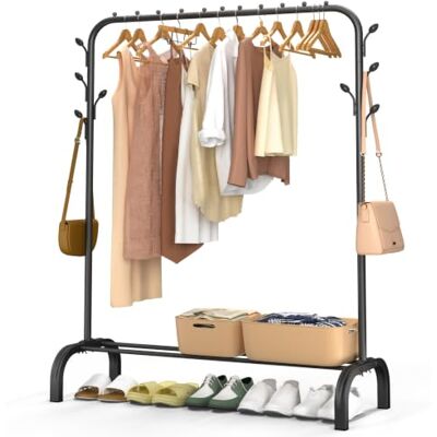 VOUNOT ® Kleiderständer Metall, Kleiderstange Garderobenständer mit Schuhregal und 8 seitlichen Haken, Stabil, Schwerlast, für Schlafzimmer Flur Ankleidezimmer, 110x41x147cm Schwarz VOUNOT ® Kleiderständer Metall, Kleiderstange Garderobenständer mit Schuhregal und 8 seitlichen Haken, Stabil, Schwerlast, für Schlafzimmer Flur Ankleidezimmer, 110x41x147cm Schwarz