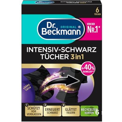 Dr. Beckmann Intensiv-Schwarz Tücher Für intensives schwarz und glatte Fasern 6 Tücher Dr. Beckmann Intensiv-Schwarz Tücher Für intensives schwarz und glatte Fasern 6 Tücher