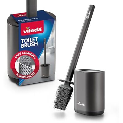 Vileda Silikon Toilettenbürste mit Flexkopf, Edelstahlgriff und Wandhalterung WC Bürste mit 2-in-1 Reinigungszonen und Abdeckung Hygienisch Schnelltrocknend Rostfrei Grau Vileda Silikon Toilettenbürste mit Flexkopf, Edelstahlgriff und Wandhalterung WC Bürste mit 2-in-1 Reinigungszonen und Abdeckung Hygienisch Schnelltrocknend Rostfrei Grau