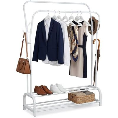 Relaxdays Kleiderständer, HxBxT: 146 x 110 x 33 cm, 2 Ablagen & 2 Kleiderstangen, 8 Haken, Doppelgarderobe, weiß Relaxdays Kleiderständer, HxBxT: 146 x 110 x 33 cm, 2 Ablagen & 2 Kleiderstangen, 8 Haken, Doppelgarderobe, weiß