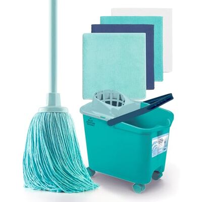 Genius Blue Dolphin – Wischmopp mit klappbarem Stiel und Eimer mit Rollen Plus 4 recycelte Mikrofasertücher – Nachhaltiges Reinigungsset für Zuhause, Böden und alle Oberflächen Genius Blue Dolphin – Wischmopp mit klappbarem Stiel und Eimer mit Rollen Plus 4 recycelte Mikrofasertücher – Nachhaltiges Reinigungsset für Zuhause, Böden und alle Oberflächen