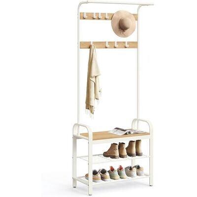 VASAGLE Garderobenständer, Garderobe, mit Schuhbank, 4-in-1 Design, 9 abnehmbare Haken, Kleiderstange, Eingangsbereich, Flur, 33,7 x 72 x 183 cm, modern, eichenfarben-weiß HSR40W VASAGLE Garderobenständer, Garderobe, mit Schuhbank, 4-in-1 Design, 9 abnehmbare Haken, Kleiderstange, Eingangsbereich, Flur, 33,7 x 72 x 183 cm, modern, eichenfarben-weiß HSR40W