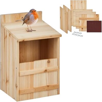 Relaxdays Nistkasten für Halbhöhlenbrüter, Bausatz, Einflugspalt HxB: 10 x 19 cm, Holz, Vogelhaus zum Aufhängen, Natur Relaxdays Nistkasten für Halbhöhlenbrüter, Bausatz, Einflugspalt HxB: 10 x 19 cm, Holz, Vogelhaus zum Aufhängen, Natur