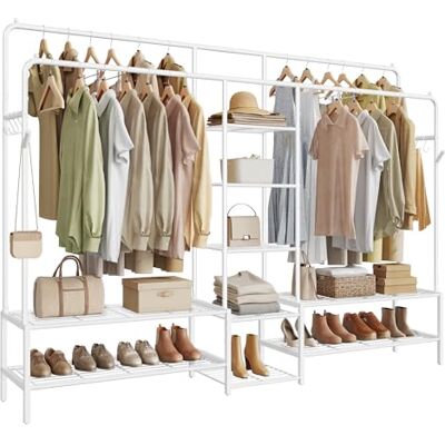 SONGMICS Kleiderständer, offener Kleiderschrank, Garderobenständer mit 9 Ablagen, Metallrahmen, Kleiderstange, für Schlafzimmer, Wohnzimmer, Eingangsbereich, weiß HSR183WG01 SONGMICS Kleiderständer, offener Kleiderschrank, Garderobenständer mit 9 Ablagen, Metallrahmen, Kleiderstange, für Schlafzimmer, Wohnzimmer, Eingangsbereich, weiß HSR183WG01