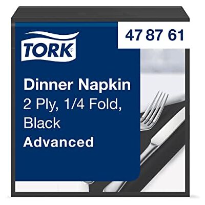 Tork 478761 Dinnerservietten Schwarz / 2-lagige Papierservietten / Passend für jede Gelegenheit / Advanced Qualität / 12 x 150 (1800) Servietten / 39 x 39 cm (B x L) / 1/4-Falz Tork 478761 Dinnerservietten Schwarz / 2-lagige Papierservietten / Passend für jede Gelegenheit / Advanced Qualität / 12 x 150 (1800) Servietten / 39 x 39 cm (B x L) / 1/4-Falz