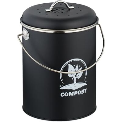 Relaxdays Komposteimer Küche 5,5 Liter, Mülleimer mit Deckel und Geruchsfilter, Abfalleimer Biomüll, Eisen, schwarz Relaxdays Komposteimer Küche 5,5 Liter, Mülleimer mit Deckel und Geruchsfilter, Abfalleimer Biomüll, Eisen, schwarz