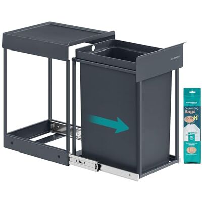 SONGMICS Mülleimer Küche, für Unterschrank, 1 x 20 L, Abfalleimer, ausziehbar, Stahlrahmen, ABS-Deckel, grau LTB920GZ01 SONGMICS Mülleimer Küche, für Unterschrank, 1 x 20 L, Abfalleimer, ausziehbar, Stahlrahmen, ABS-Deckel, grau LTB920GZ01