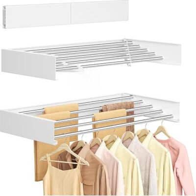 SONGMICS Wäscheständer Wandmontage, Wäschetrockner klappbar 5 Stangen, Wandwäschetrockner ausziehbar, Wandtrockner platzsparend, Bohrschablone, für innen, außen, 80 cm, mattweiß LLR809WE01 SONGMICS Wäscheständer Wandmontage, Wäschetrockner klappbar 5 Stangen, Wandwäschetrockner ausziehbar, Wandtrockner platzsparend, Bohrschablone, für innen, außen, 80 cm, mattweiß LLR809WE01