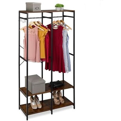 Relaxdays Garderobe, offen, Kleiderschrank, Ablagen & Stange, HBT: 180x94,5x40 cm, Kleiderständer, Metall, schwarz/braun Relaxdays Garderobe, offen, Kleiderschrank, Ablagen & Stange, HBT: 180x94,5x40 cm, Kleiderständer, Metall, schwarz/braun