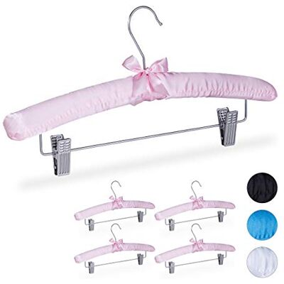 Relaxdays Satin Kleiderbügel im 5er Set, gepolstert, Vintage, verstellbare Clips, drehbarer Haken, 38 cm breit, rosa Relaxdays Satin Kleiderbügel im 5er Set, gepolstert, Vintage, verstellbare Clips, drehbarer Haken, 38 cm breit, rosa