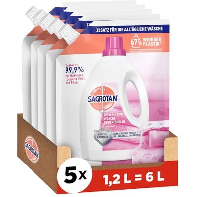 Sagrotan Wäsche-Hygienespüler Sensitiv Nachfüller – Desinfektionsspüler für hygienisch saubere und frische Wäsche – 5 x 1,2 l Reiniger im praktischen Vorteilspack Sagrotan Wäsche-Hygienespüler Sensitiv Nachfüller – Desinfektionsspüler für hygienisch saubere und frische Wäsche – 5 x 1,2 l Reiniger im praktischen Vorteilspack