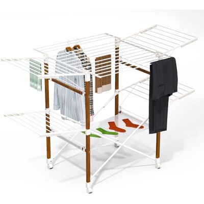 VOUNOT ® Wäscheständer ausziehbar, Standtrockner mit Rollen & Wäschenetz, Flügel Wäscheständer Wäschetrockner, Trockenlänge 30m, platzsparend, klappbar, für Innen und Außen, 173x94x123cm, Weiß VOUNOT ® Wäscheständer ausziehbar, Standtrockner mit Rollen & Wäschenetz, Flügel Wäscheständer Wäschetrockner, Trockenlänge 30m, platzsparend, klappbar, für Innen und Außen, 173x94x123cm, Weiß