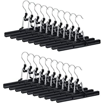 Relaxdays Hosenbügel Metall 20er Set, 360° drehbarer Haken, fest schließend, Rockbügel, gummierte Klemmen, 26cm, schwarz Relaxdays Hosenbügel Metall 20er Set, 360° drehbarer Haken, fest schließend, Rockbügel, gummierte Klemmen, 26cm, schwarz