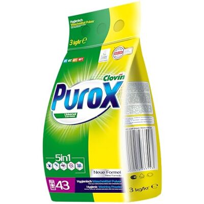 Clovin Purox PUROX UNIVERSAL Waschpulver 43 Waschladungen 3 kg – Universelles Pulver für Alle Textilien, Effektiv Gegen Verschmutzungen, Sicher für Farben, Umweltfreundlich, Hand- & Maschinenwäsche, Kalkschutz Clovin Purox PUROX UNIVERSAL Waschpulver 43 Waschladungen 3 kg – Universelles Pulver für Alle Textilien, Effektiv Gegen Verschmutzungen, Sicher für Farben, Umweltfreundlich, Hand- & Maschinenwäsche, Kalkschutz