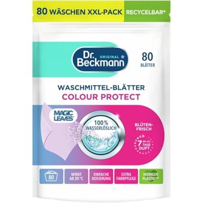 Dr. Beckmann MAGIC LEAVES Waschmittel-Blätter COLOR vordosierte & wasserlösliche Waschblätter platzsparend und leicht anzuwenden 80 Blätter Dr. Beckmann MAGIC LEAVES Waschmittel-Blätter COLOR vordosierte & wasserlösliche Waschblätter platzsparend und leicht anzuwenden 80 Blätter