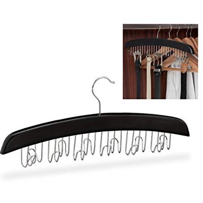Relaxdays Gürtelhalter Kleiderschrank, Haken für 12 Gürtel, 360° drehbarer Haken, Holz, 17,5x43x5,5 cm, schwarz/Silber Relaxdays Gürtelhalter Kleiderschrank, Haken für 12 Gürtel, 360° drehbarer Haken, Holz, 17,5x43x5,5 cm, schwarz/Silber
