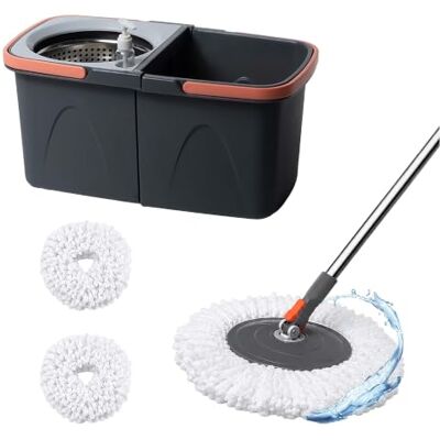 Relaxdays Wischmopp Set, 14L Eimer & Schleuder, stapelbar, grau HBT 25,5x26x48,5 cm, 2x dreieckige Mikrofaser-Moppköpfe Relaxdays Wischmopp Set, 14L Eimer & Schleuder, stapelbar, grau HBT 25,5x26x48,5 cm, 2x dreieckige Mikrofaser-Moppköpfe