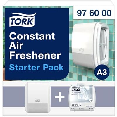Tork Starter Pack für kontinuierlichen Lufterfrischer Weiß A3, Elevation Design, Spender und Nachfüllmaterial Frühlingsbrise, 976000 Tork Starter Pack für kontinuierlichen Lufterfrischer Weiß A3, Elevation Design, Spender und Nachfüllmaterial Frühlingsbrise, 976000