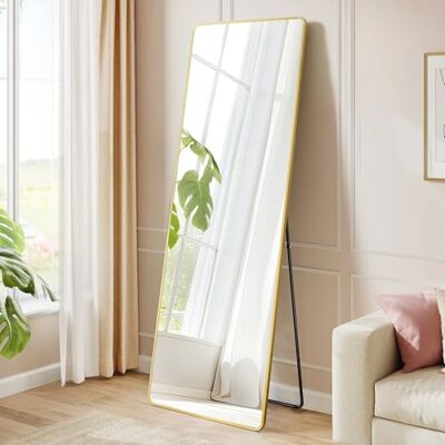 SONGMICS Ganzkörperspiegel, 150 x 40 cm, rechteckiger Standspiegel, Rahmen aus Aluminiumlegierung, Hartglas, für Schlafzimmer, Wohnzimmer, Garderobe, blassold LFM034AB01 SONGMICS Ganzkörperspiegel, 150 x 40 cm, rechteckiger Standspiegel, Rahmen aus Aluminiumlegierung, Hartglas, für Schlafzimmer, Wohnzimmer, Garderobe, blassold LFM034AB01